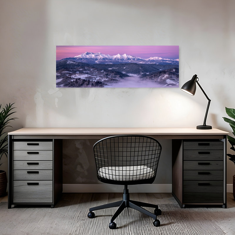 «Purple Mountain Dawn», art dramatique serein abstrait, paysage de forêt, H 12 po x l 36 po