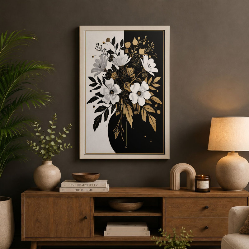 Gilded Botanical - Wrapped Canvas, 18x12 - 45.7 x 30.5 cm, Taupe Border