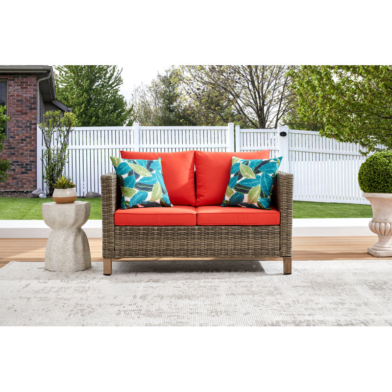 Sireli 50.4'' Wide Wicker Patio Sofa with Cushions, Orange