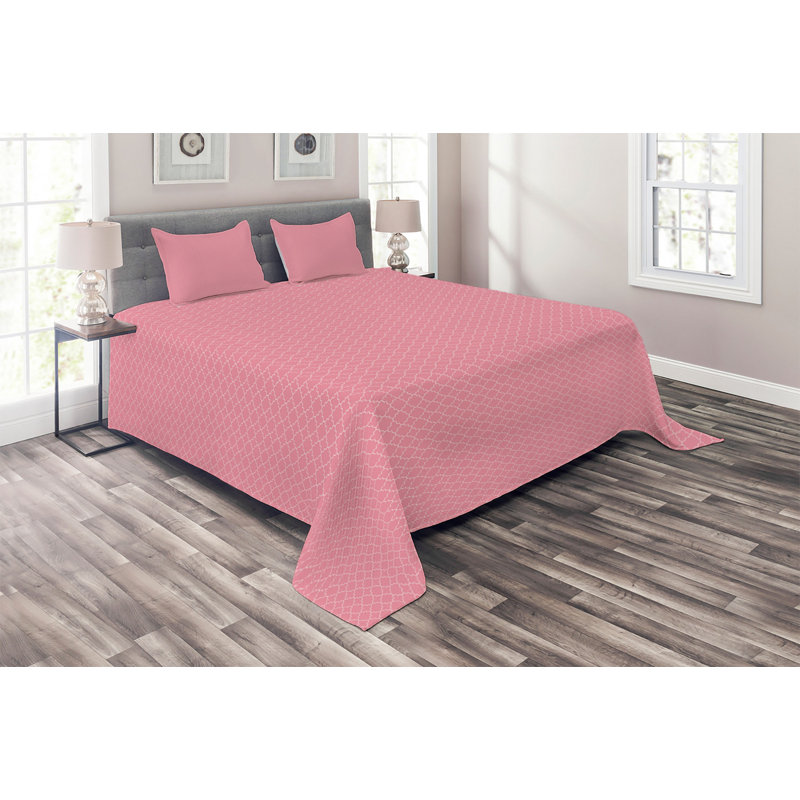 Floral Polyester Coverlet, King Bedspread + 2 Shams, Pink Net