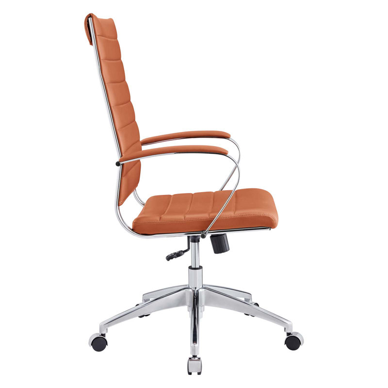 Fauteuil de direction en vinyle à haut dossier nervuré en vinyle par Modway, Terre cuite