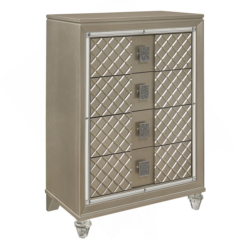 Finition champagne glamour 1pc Commode 4 tiroirs Pieds en acrylique