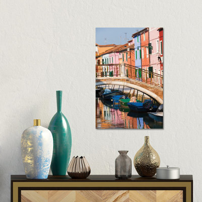 Italy, Burano. Reflection Of Colorful Houses In Canal. by Merrill Images - Gallery-Wrapped Canvas Giclée on Canvas