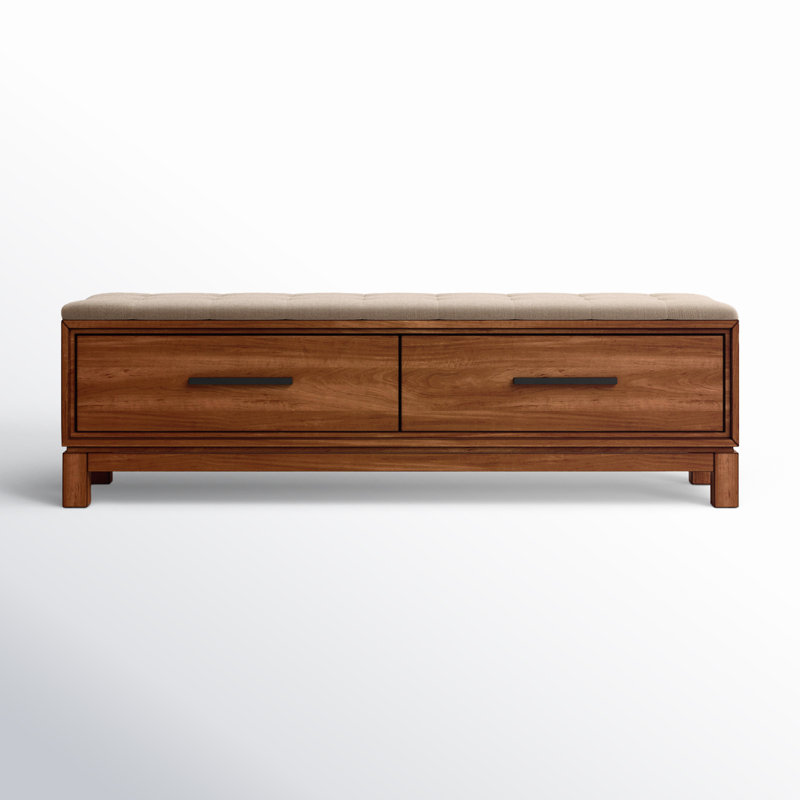 Banc de rangement rembourré à tiroir Wrightia, Érable miel