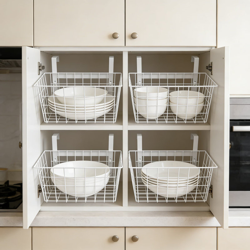 Ensemble de 4 paniers de rangement suspendus avec crochets pour la cuisine, la salle de bain, le garde-manger et la porte d'armoire