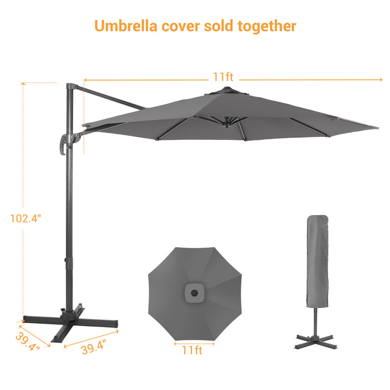 Parasol en porte-à-faux 132,1 po Sabaha, Gris