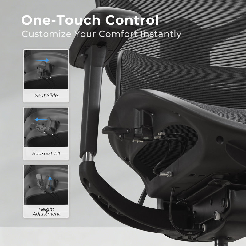 One-Touch Control Ergonomic Mesh Office Chair with 3-Level Recline Lock, Computer Chair with Adjustable Backrest & Lumbar Support & 3D Armrests & 3D Headrest