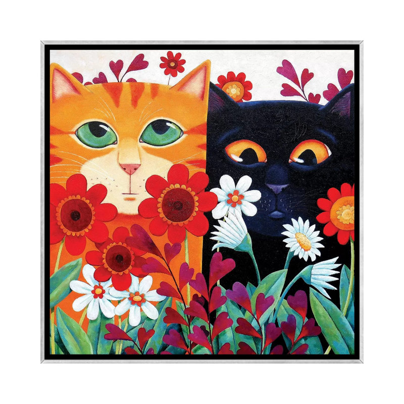 «Emily's Cats» par Vicky Mount - reproduction d'art, H 26 po x l 26 po x P 1,5 po, Toile avec cadre argenté, Non mat