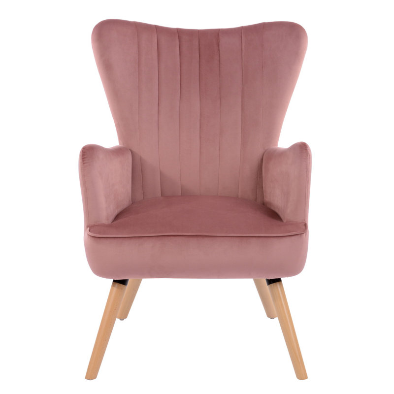 Coleman Velvet Armchair, Light Wooden, Rose