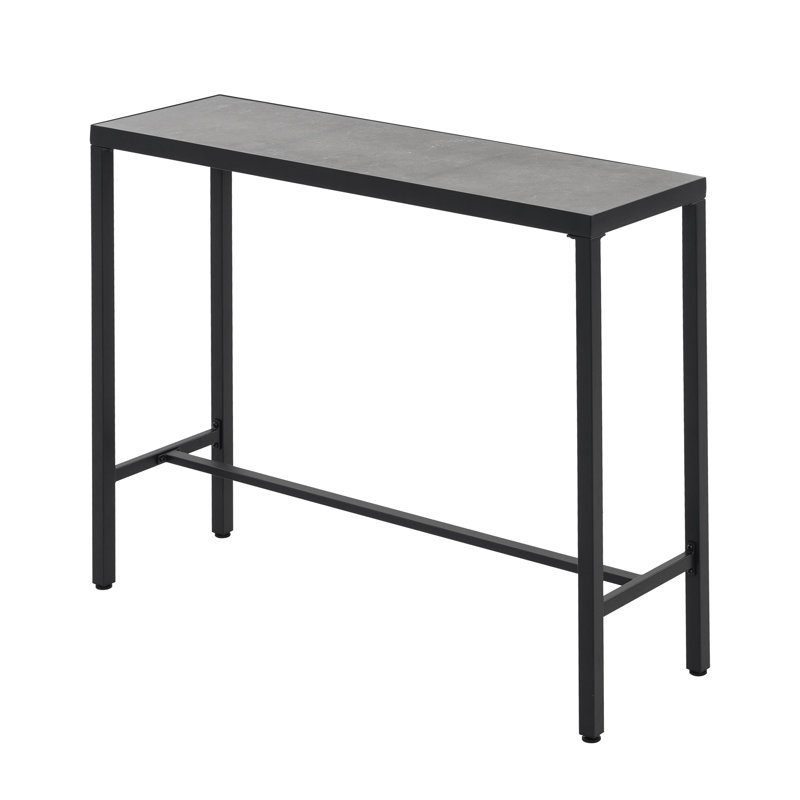 Leihla Iron Outdoor Bar Table with 3D-Print Tempered Glass Top 