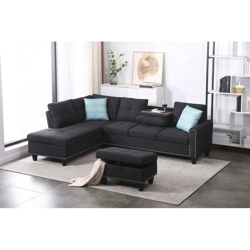 Canapé modulaire en L avec repose-pieds, Gris anthracite