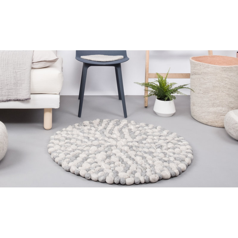 Round Ernie Geometric Wool Hand Woven Area Rug, Round 50cm
