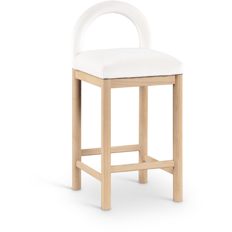 Tabouret de comptoir Conrad, Siège en velours crème / structure naturelle