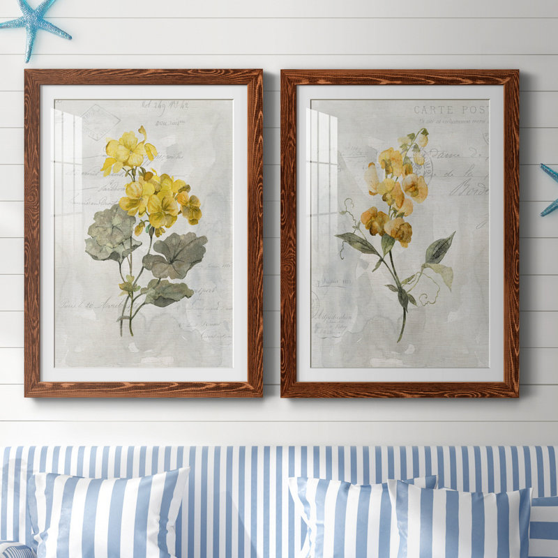 Canari lin géranium - ensemble de 2 reproductions d'art, H 44 po x l 31 po x P 1 po, Papier avec cadre érable, Blanc
