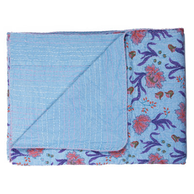 Jeté floral en coton Kantha 50 "X 70" Kantha