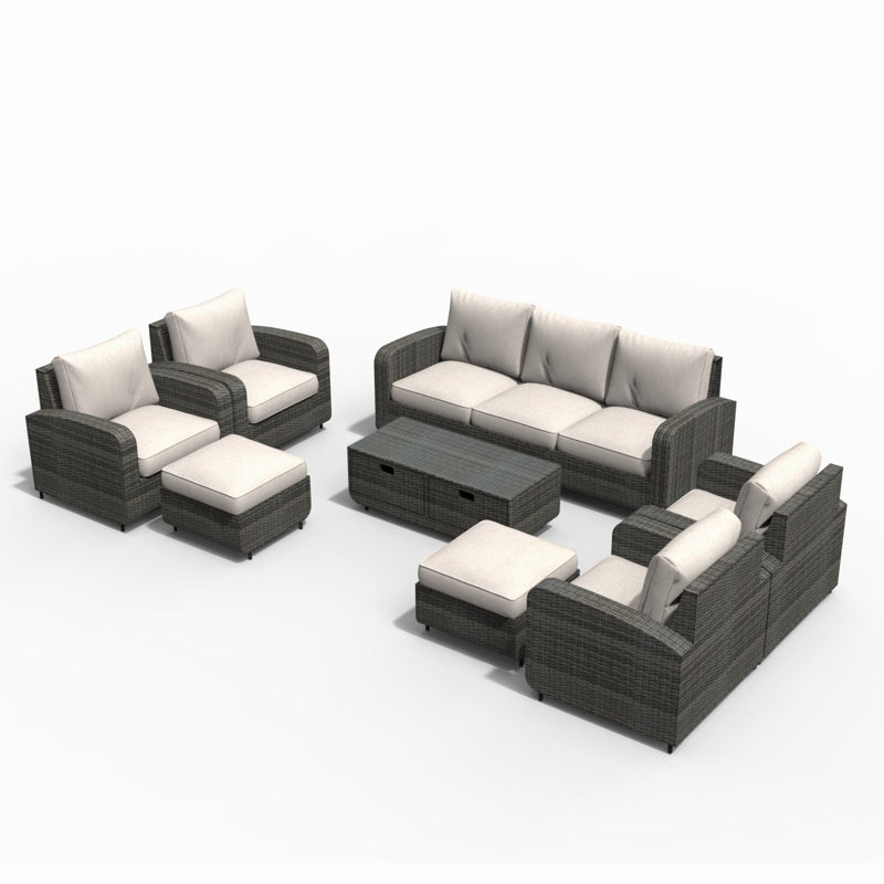 8 - Person Patio Conversation Set with Cushions, Gray
