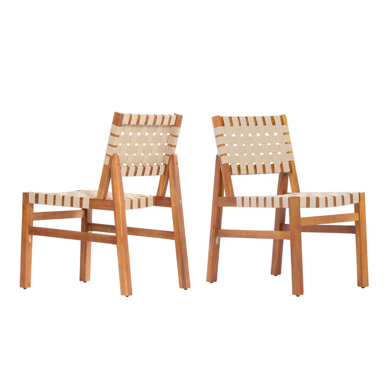 Chaise de salle à manger d'extérieur en bois d'acacia Charles, Finition corde beige / teck