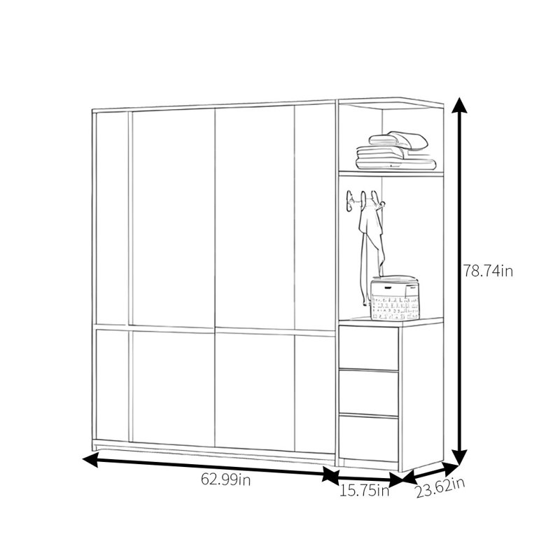 Simple Modern Log Style Push Pull Wardrobe, 78.74" H x 78.74" W x 23.62" D