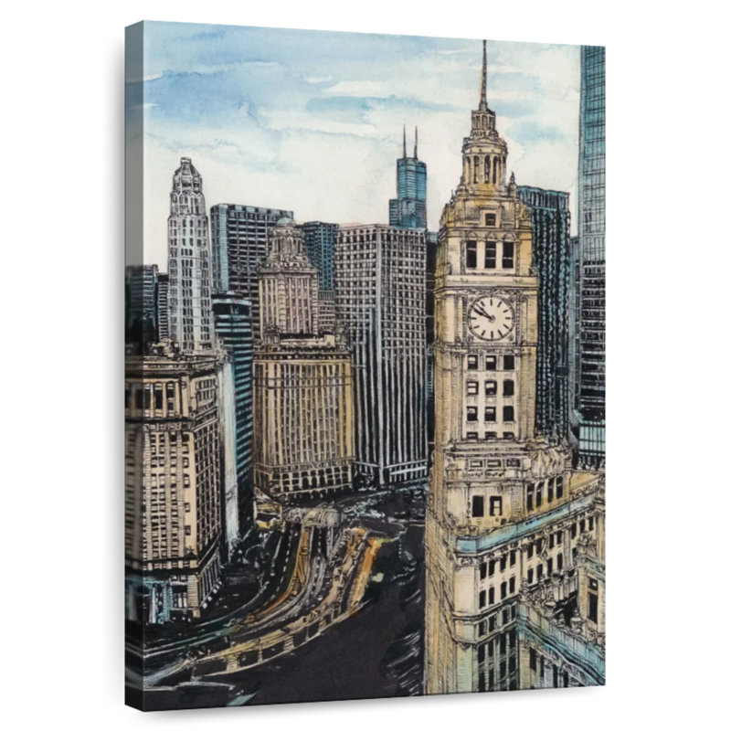 Paysage urbain américain Sireci - Chicago, H 36 po x l 24 po
