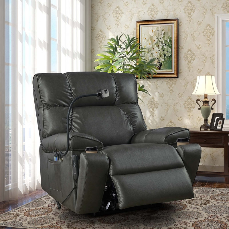 Gobrias Faux Leather Heated Massage Chair, Gray Leather