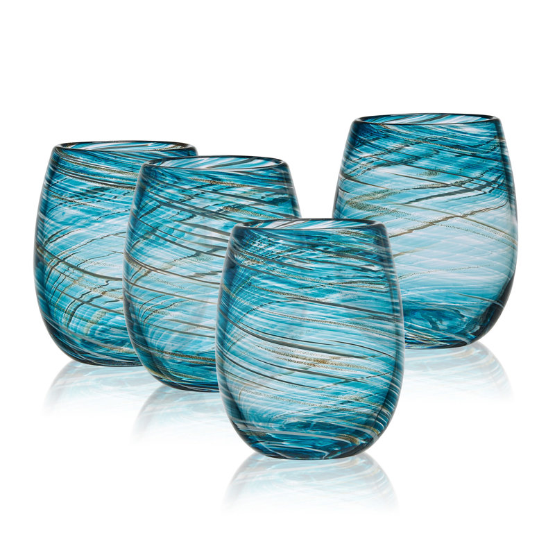 Mikasa Color Swirl 16 oz. Stemless Wine Glasses, Clear/Blue