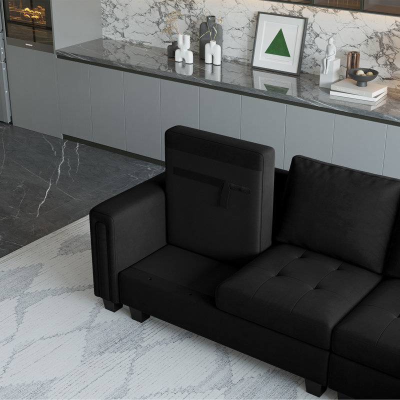 Eyram 23.6'' Wide Velvet Armless Chair, Single Chair Module for Sectional Sofa, Black Velvet