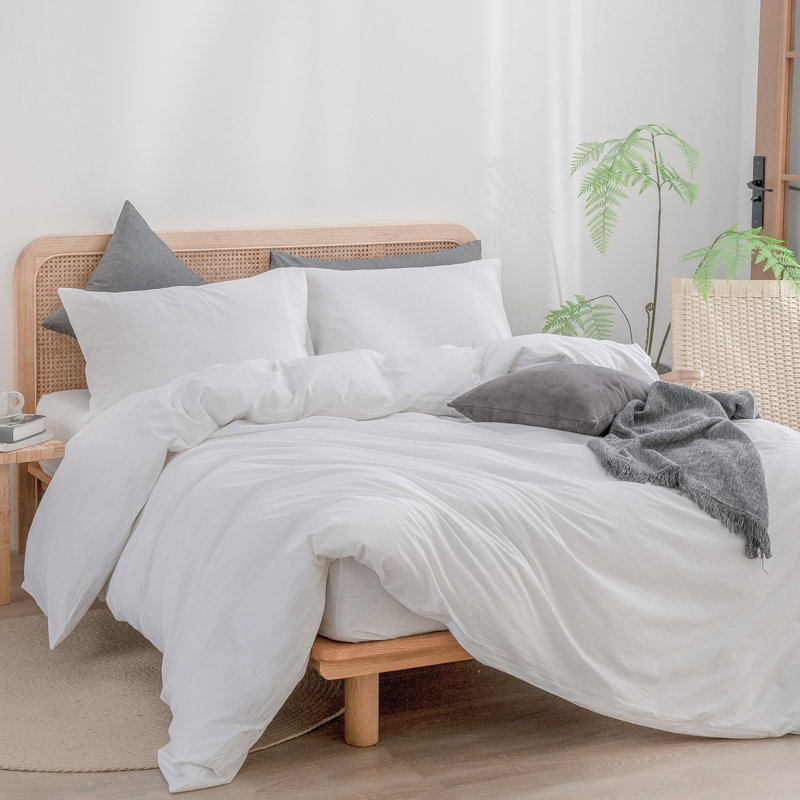 BESTOUCH Duvet Cover Set 100% Washed Cotton Linen Feel Lightweight, King Duvet Cover + 2 King Pillowcases, Cocoa Brown