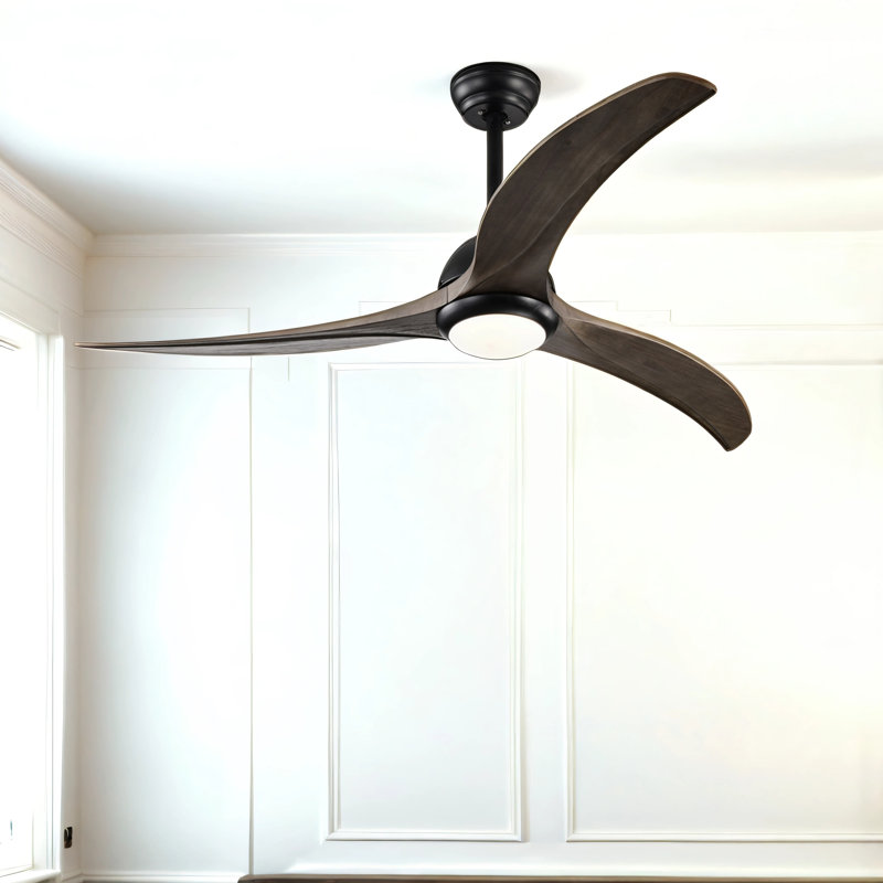 Ventilateur de plafond d'intérieur à DEL 52 po avec lumière intégrée et télécommande (3 pales), Noir, noir, noir, noir
