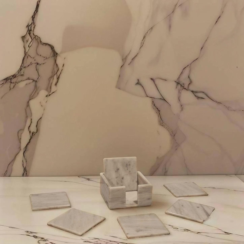 Ensemble de sous-verres en marbre 7 pièces, Blanc