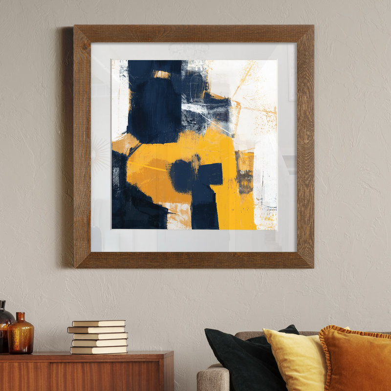 Marine et or II-impression sur papier, Érable encadré, H 17 po x l 17 po x P 1,5 po