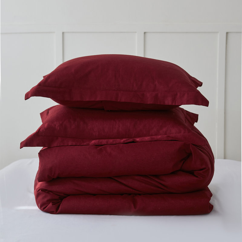 Linen Duvet Cover Set, Queen Duvet Cover + 2 Standard Pillowcases, Burgundy Red