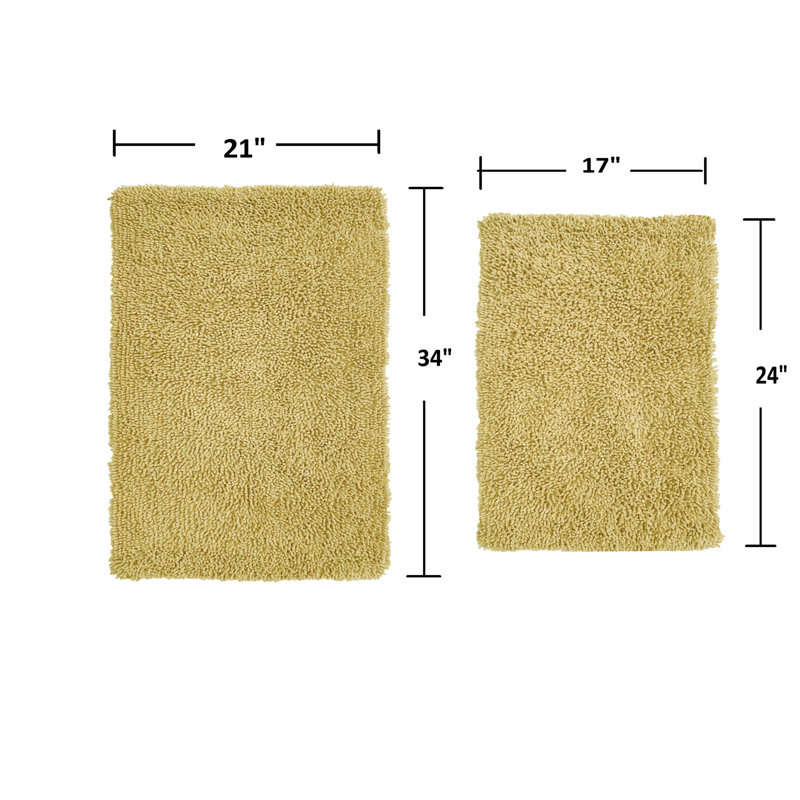 Hazelip 100% Cotton Bath Rug (Set of 2), Yellow