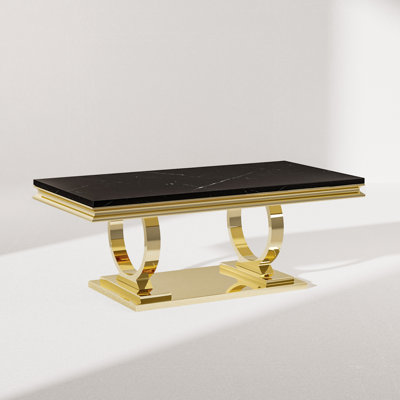Coutee 47"L Coffee Table with Double Pedestal Base and Marble Top by Rosdorf Park