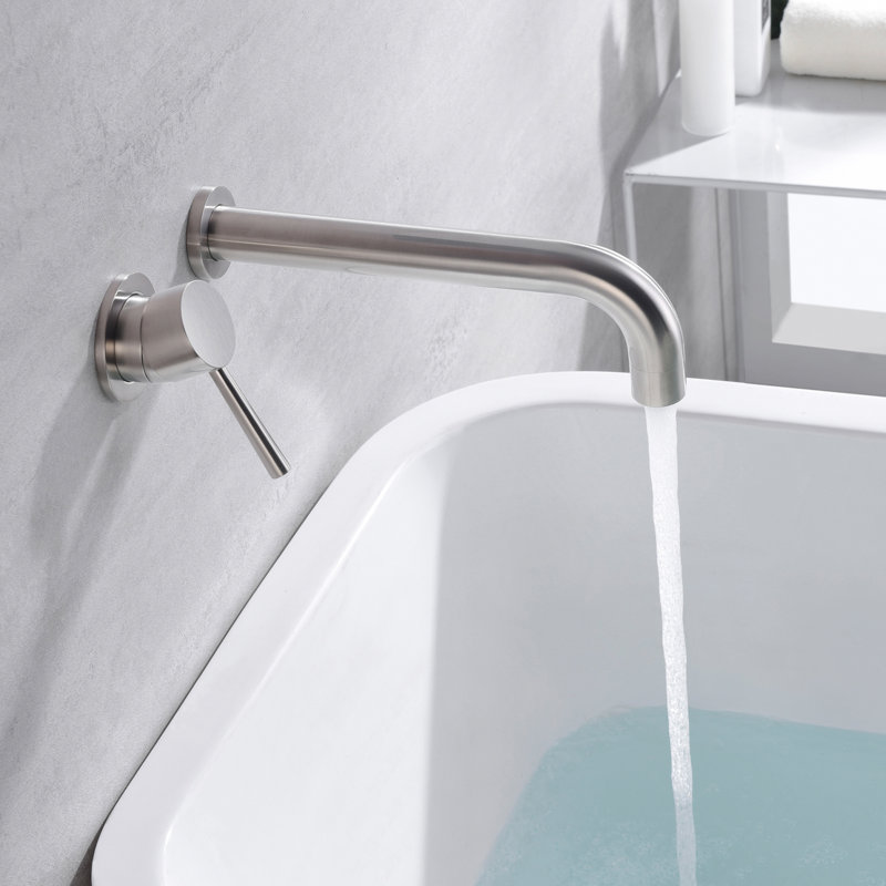 Robinet pour salle de bain à 1 poignée avec robinet pour baignoire à gauche avec valve brute en laiton, Nickel brossé, Levier