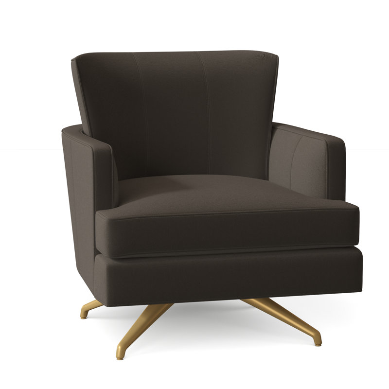 Kyle Swivel Armchair, Brushed Brass, 1181 Pearl Genuine Leather