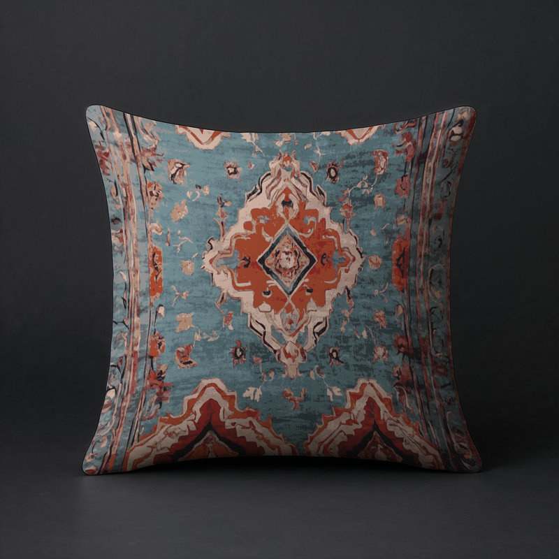 Coussin décoratif intérieur et extérieur Modern, Gris / bleu / orange abstrait, Carré 18 po