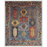 Hand Knotted Wool Southwestern Area Rug in Navy/Red/Brown/Gold