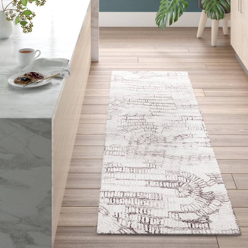 Tapis brun / ivoire touffeté à la main Ashwin, Tapis de couloir 2 pi 3 po x 8 pi