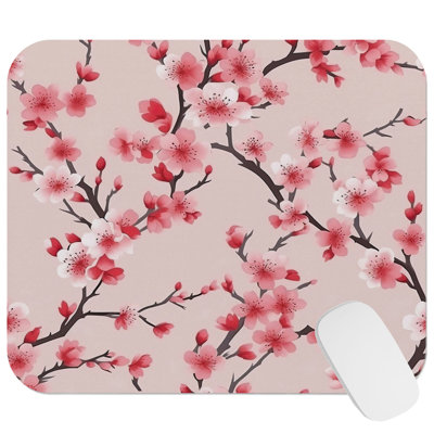 Floral Japanese Sakura Chery Blossom III Asian Gaming Cute Office Laptop Desk Pad Gift Mat Square Rectangle Non-Slip Mousepad