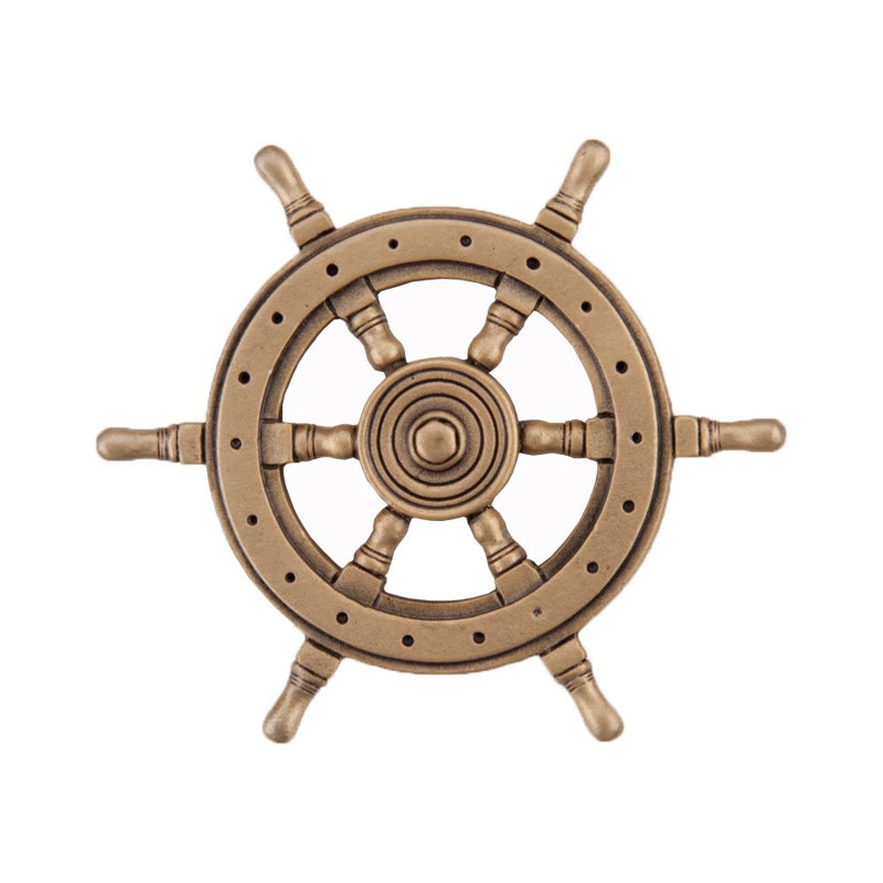 Museum Gold Ship's Wheel Cabinet Knob with Mounting Hardware