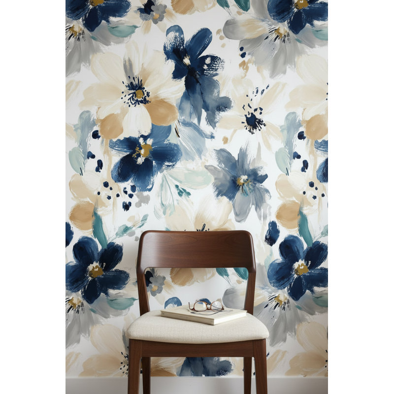 Floral Wallpaper Abstract Removable Blue Wall Double Roll