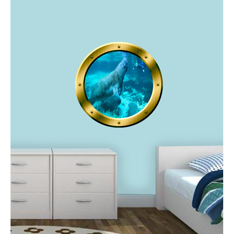Adhésif décoratif lamantin hublot 3D Manatee, H 20 po x l 20 po x P 0,01 po, Doré