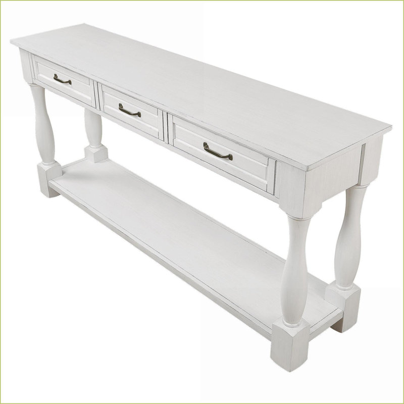 Table basse Mid-Century en bois massif pour le salon, 63 pouces avec 3 tiroirs Tablette, assemblage facile
