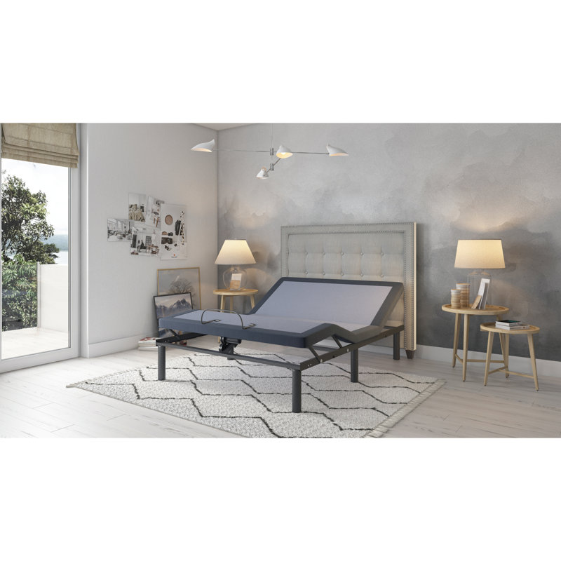 Base de lit Os3 réglable: changements de tête et de pied, massage à 3 niveaux d'intensité, hauteur de produit de 14,63 po Base réglable: position télé, 2 positions programmables, hauteur de l'ensemble 6,9, bleu