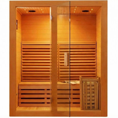 ZONEMEL Wooden Steam Sauna Room, 2-3 Person Canadian Red Cedar Luxurious Indoor Sauna with 4.5 KW Harvia Stove Heater, WiFi Control, Sauna Stone, Wooden Bucket, Scoop, Reading Light, Hourglass, 220V