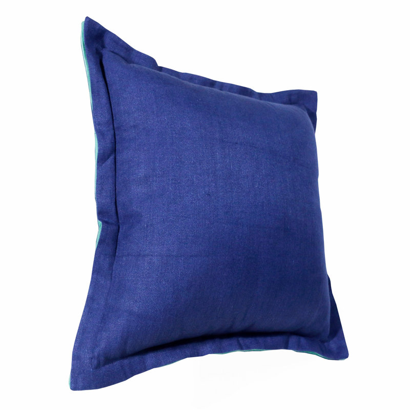Housse de coussin carré en lin de couleur unie, Marine, polyester
