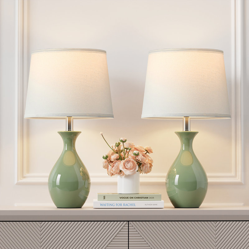 Ensemble de 2 lampes de table en céramique 19 po pour table de chevet, chambre à coucher, salon avec interrupteur à bascule 19 po, vert