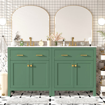 Ensemble de meuble-lavabo moderne 60 po avec lavabos doubles (séparés), lavabos doubles en céramique, tablette réglable, portes à fermeture en douceur et tiroir rabattable - Solution de salle de bain moderne pour salles de bain spacieuses