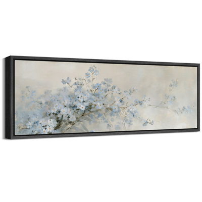 Soft Blue Wildflower Branches Botanical Floral Decor - Large Framed Canvas Master Bedroom Wall Art Print