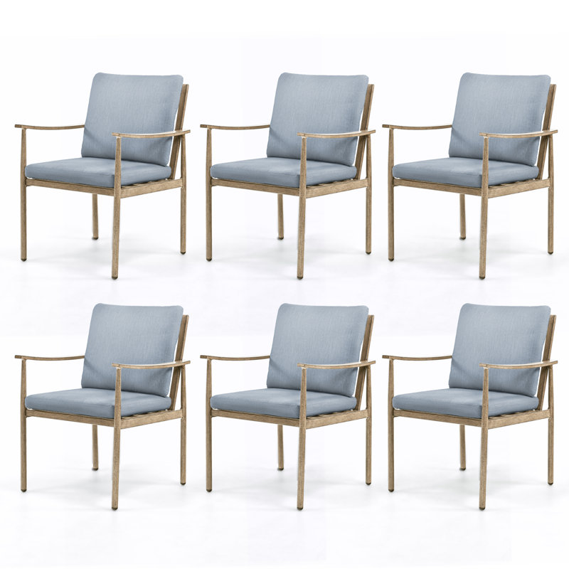 Chaises de salle à manger d'extérieur avec coussins 6 pièces Kashanti, Bleu, Brun